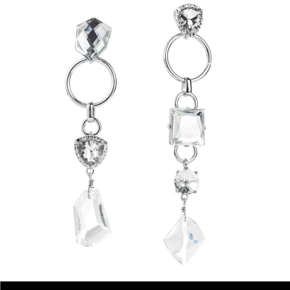 New ZARA Contemporary Glass / Silver Coctail Dangle Earrings - Picture 3 of 11